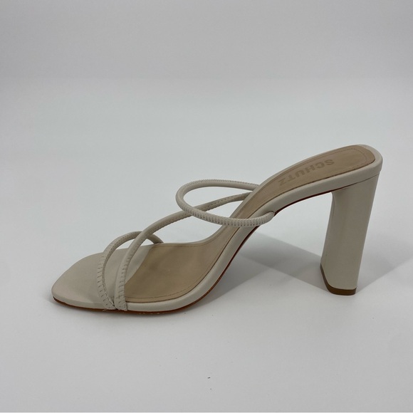 SCHUTZ Chessie Leather Asymmetrical Strap High Heel Sandals in Pearl - Picture 5 of 13